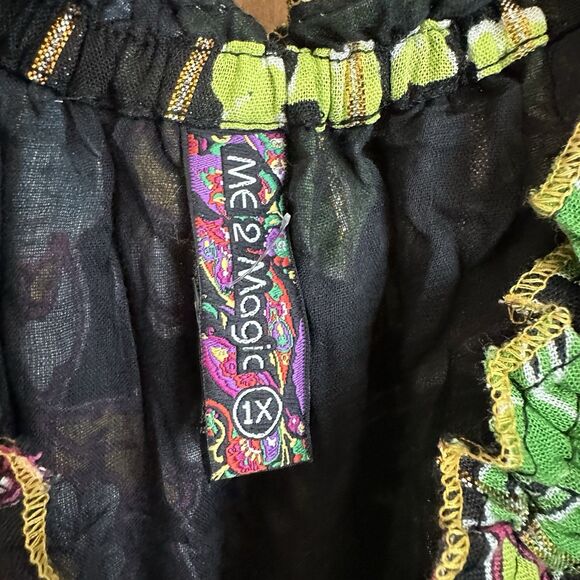 Me 2 Magic Anthropologie Maxi Dress 1X Dark Floral Metallic Tiered Smocked - Picture 2 of 8